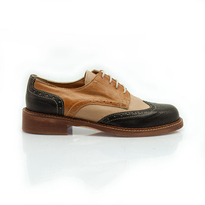 Figini - Allacciate Derby Coda di Rondine in Nappa Nero Beige Cuoio - Figini Milano