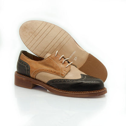 Figini - Allacciate Derby Coda di Rondine in Nappa Nero Beige Cuoio - Figini Milano