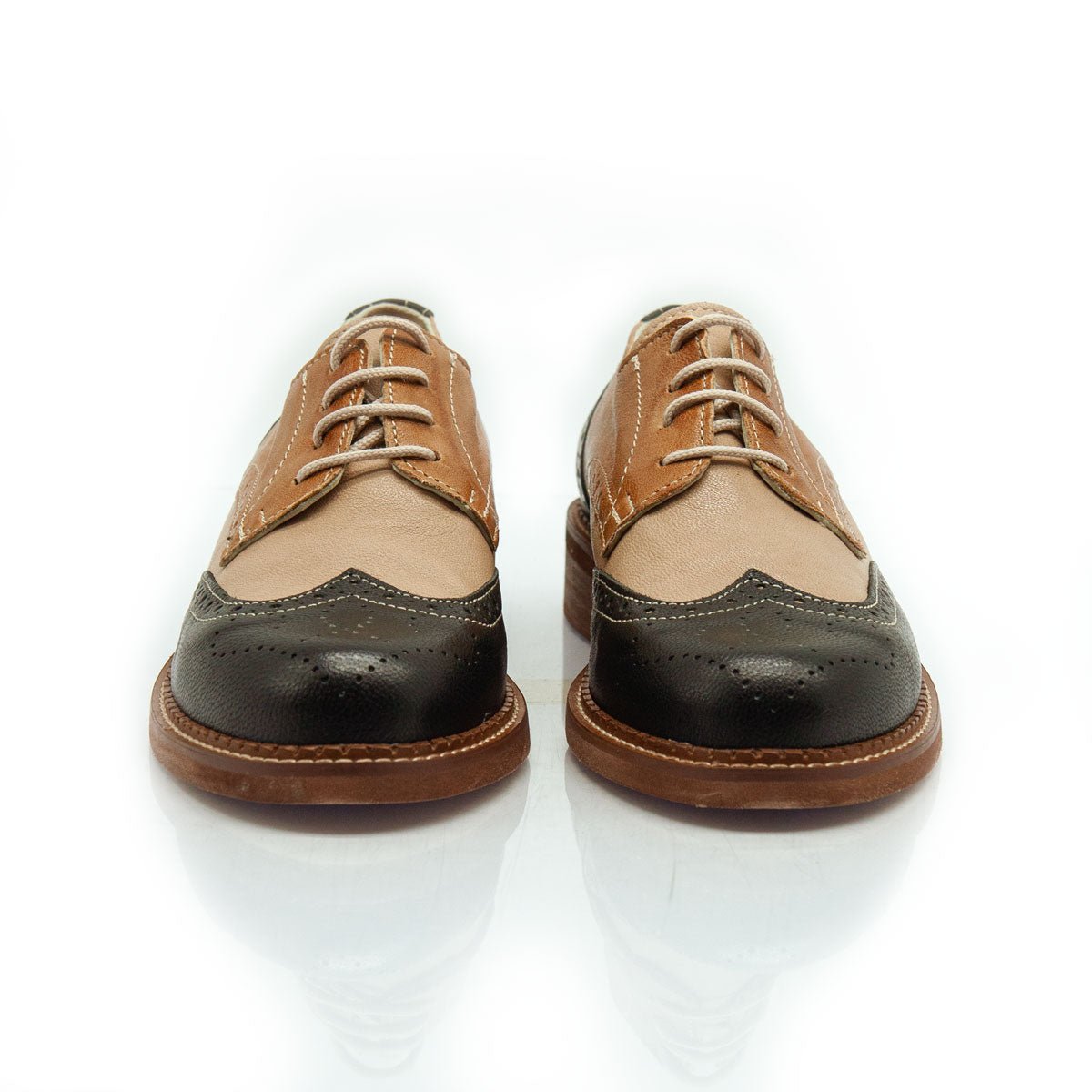 Figini - Allacciate Derby Coda di Rondine in Nappa Nero Beige Cuoio - Figini Milano