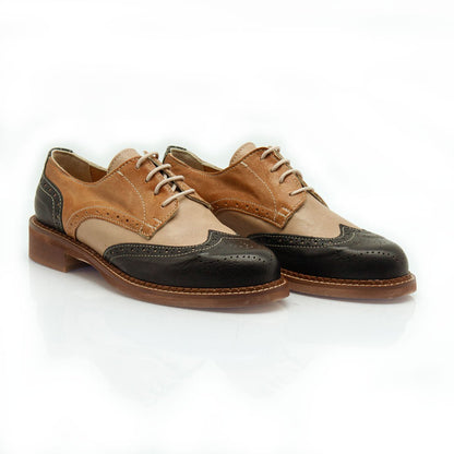 Figini - Allacciate Derby Coda di Rondine in Nappa Nero Beige Cuoio - Figini Milano
