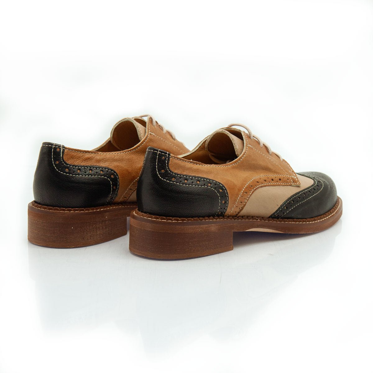 Figini - Allacciate Derby Coda di Rondine in Nappa Nero Beige Cuoio - Figini Milano
