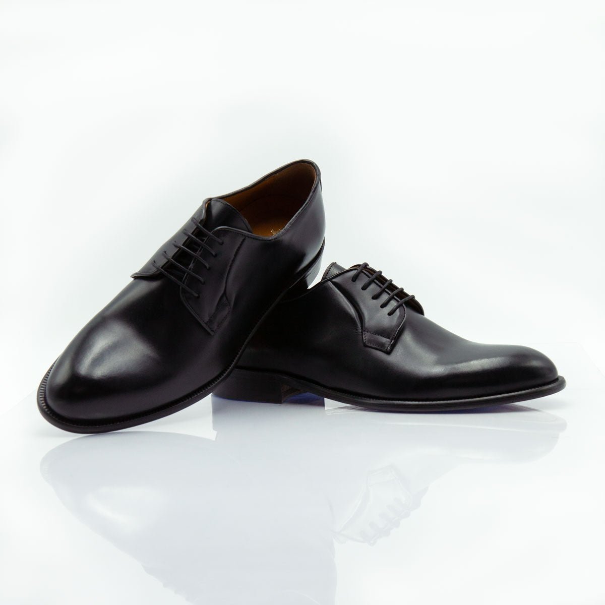 Figini - Allacciate Derby con suola cuoio in Crust nero - Figini Milano