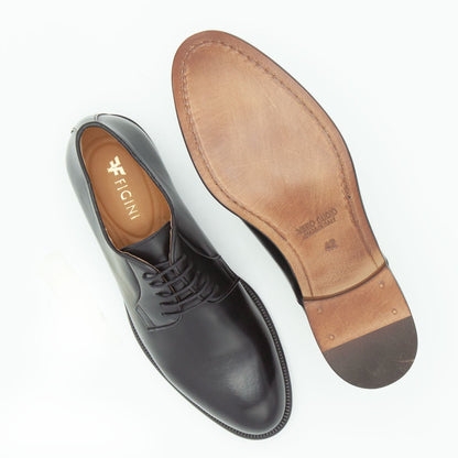 Figini - Allacciate Derby con suola cuoio in Crust nero - Figini Milano