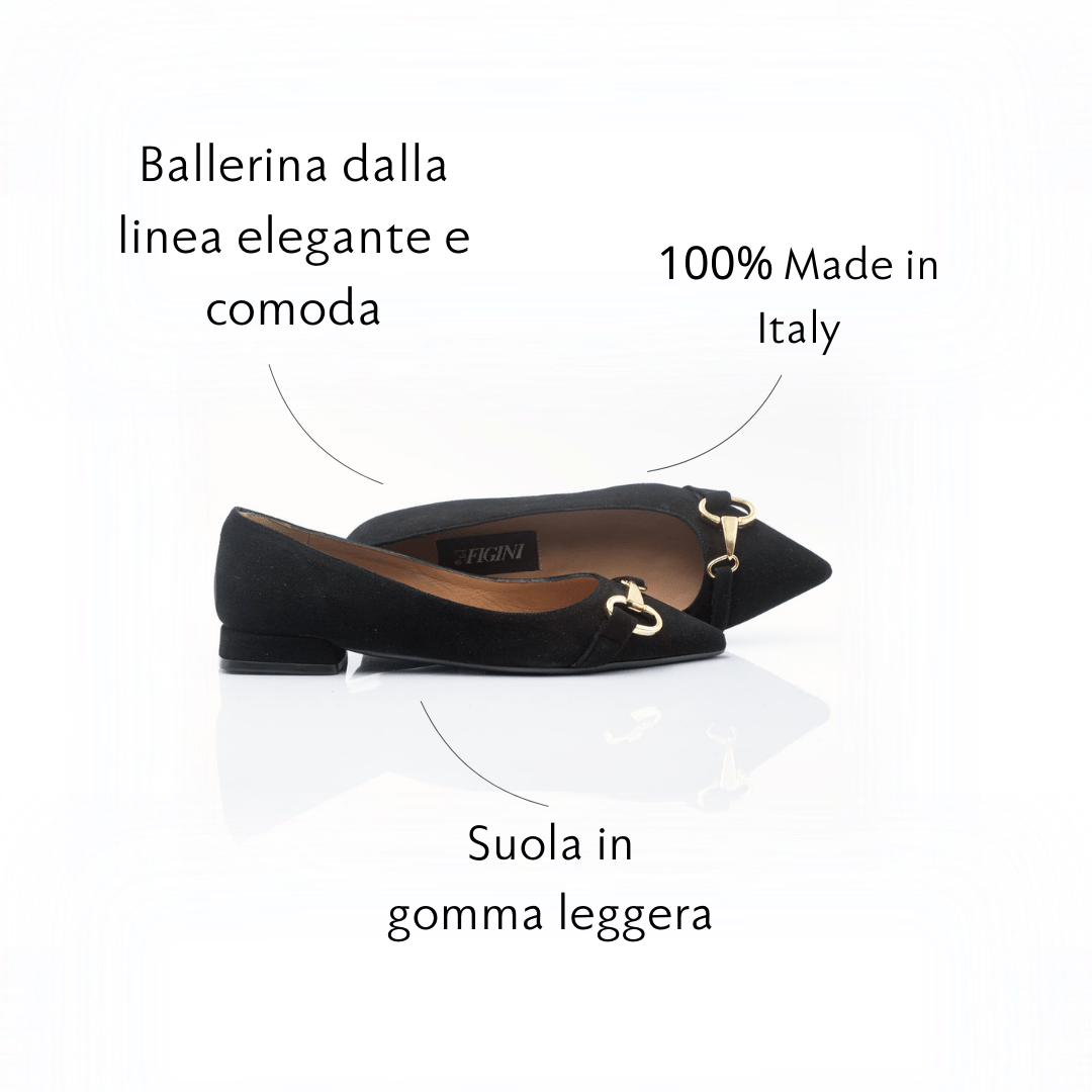 Figini - Ballerina con accessorio Oro con tacco 2 cm Nero - Figini Milano