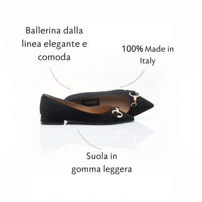 Figini - Ballerina con accessorio Oro con tacco 2 cm Nero - Figini Milano