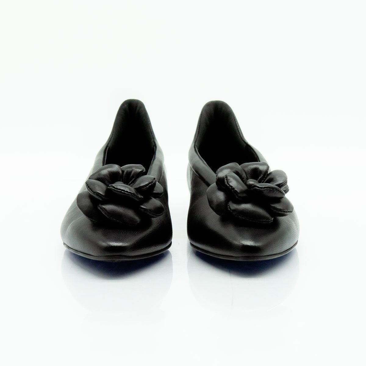 Figini - Ballerina flex con fiore applicato e zeppa interna in nappa nera - Figini Milano