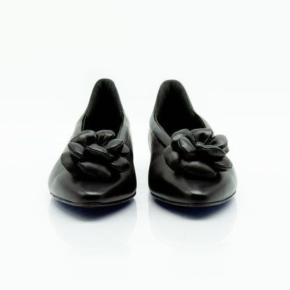 Figini - Ballerina flex con fiore applicato e zeppa interna in nappa nera - Figini Milano