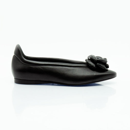 Figini - Ballerina flex con fiore applicato e zeppa interna in nappa nera - Figini Milano