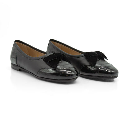 Figini - Ballerine cap-toe con fiocco in nappe e vernice nero - Figini Milano