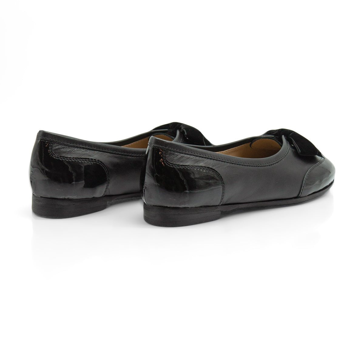 Figini - Ballerine cap-toe con fiocco in nappe e vernice nero - Figini Milano