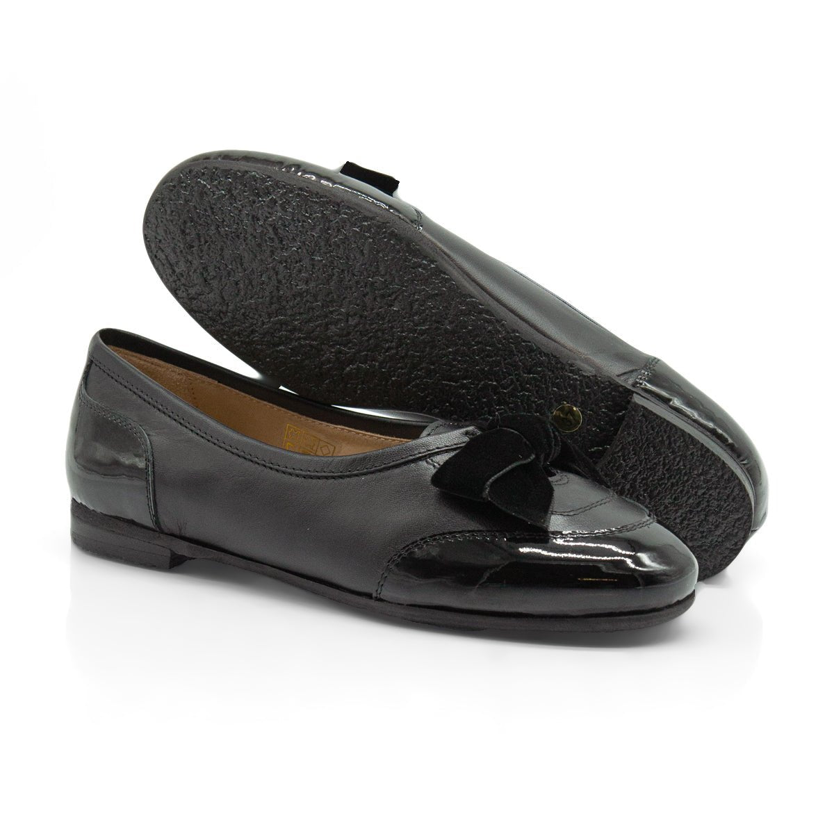 Figini - Ballerine cap-toe con fiocco in nappe e vernice nero - Figini Milano