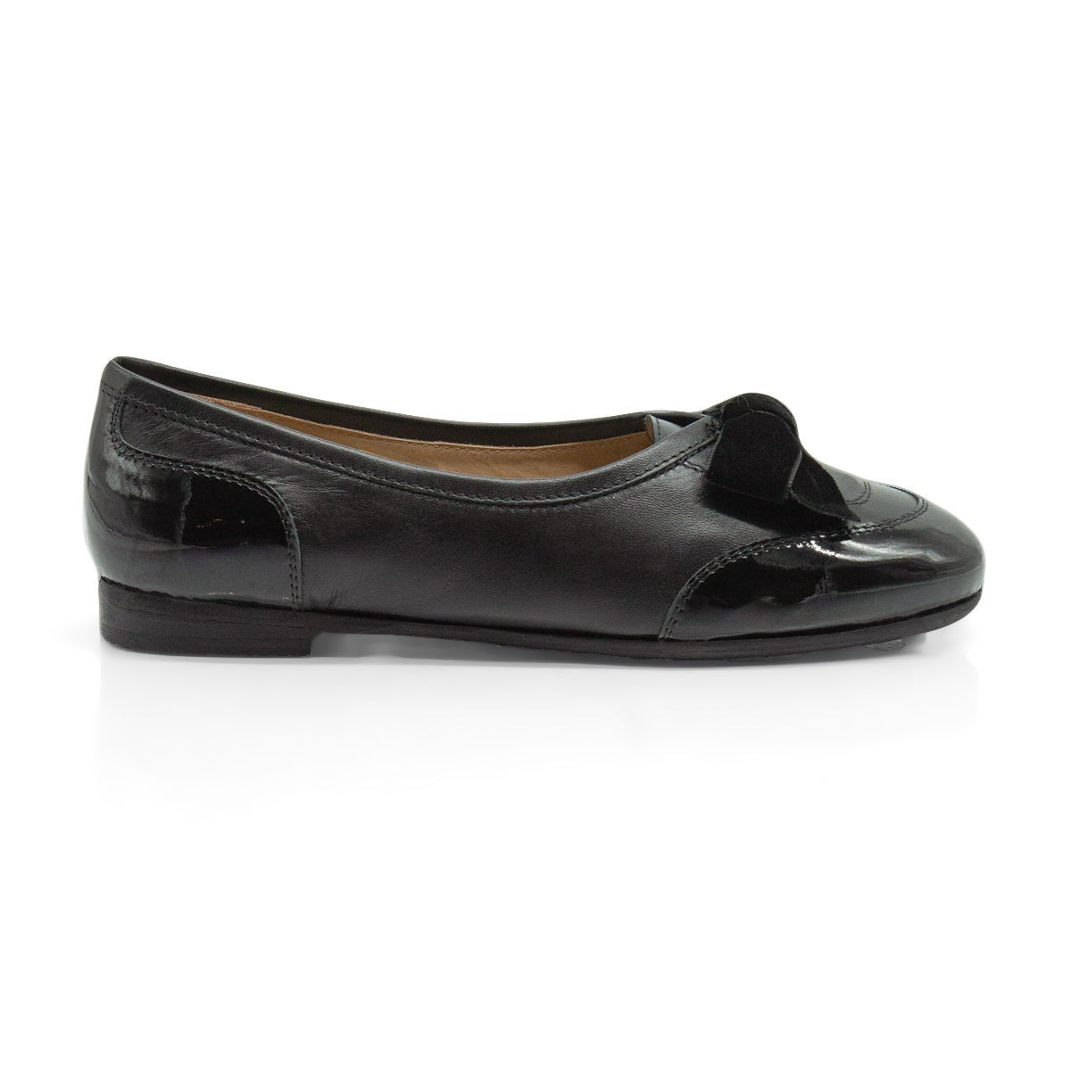 Figini - Ballerine cap-toe con fiocco in nappe e vernice nero - Figini Milano