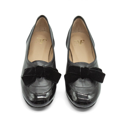 Figini - Ballerine cap-toe con fiocco in nappe e vernice nero - Figini Milano