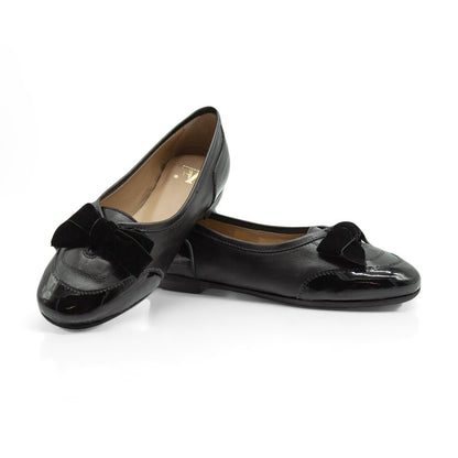 Figini - Ballerine cap-toe con fiocco in nappe e vernice nero - Figini Milano