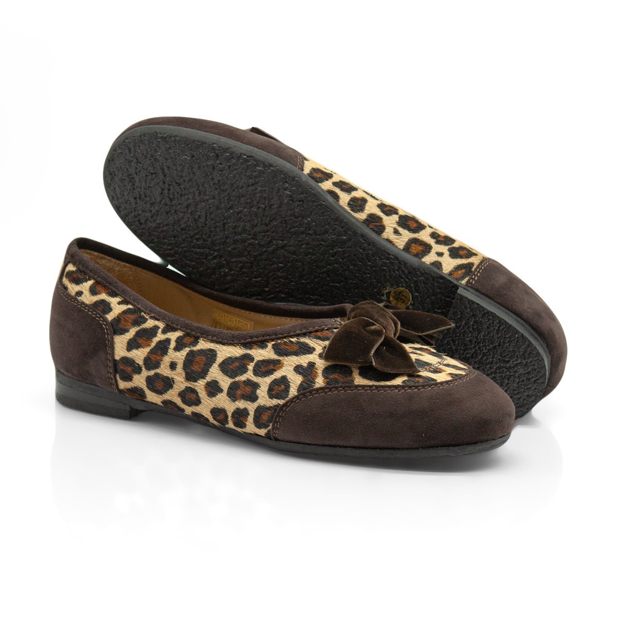 Figini - Ballerine cap-toe con fiocco in pony maculato e suede testamoro - Figini Milano