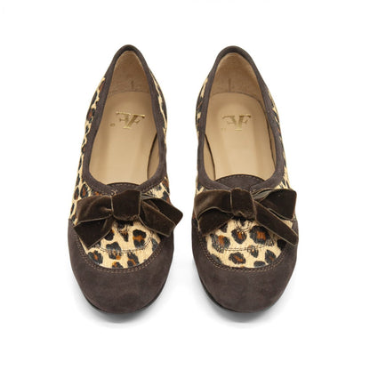 Figini - Ballerine cap-toe con fiocco in pony maculato e suede testamoro - Figini Milano