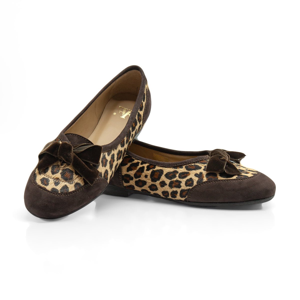 Figini - Ballerine cap-toe con fiocco in pony maculato e suede testamoro - Figini Milano