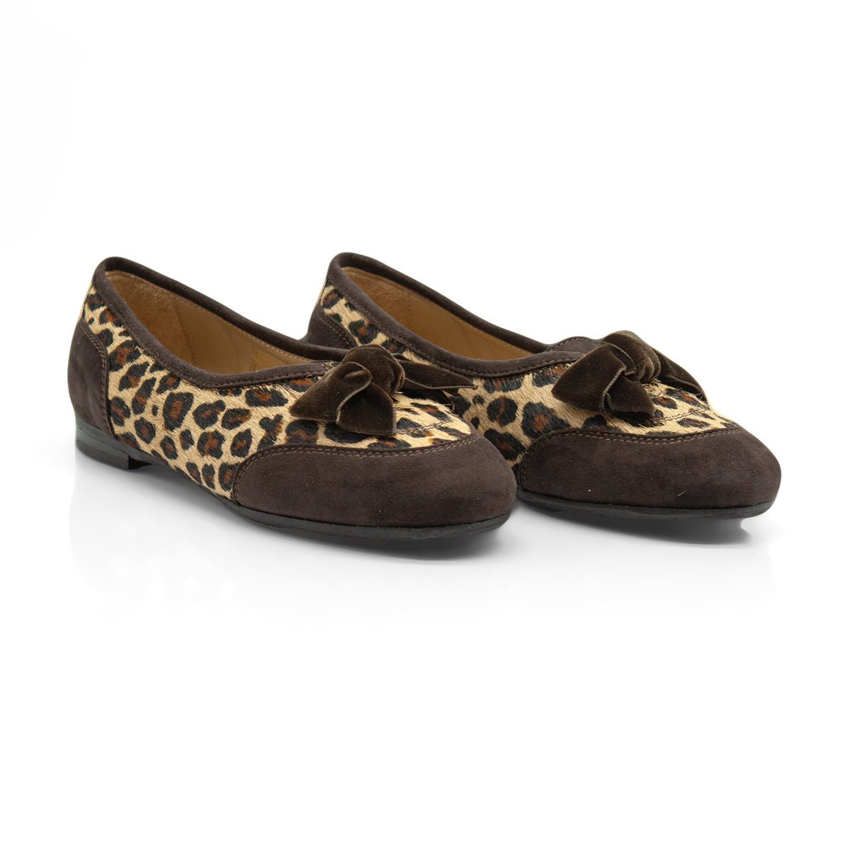 Figini - Ballerine cap-toe con fiocco in pony maculato e suede testamoro - Figini Milano