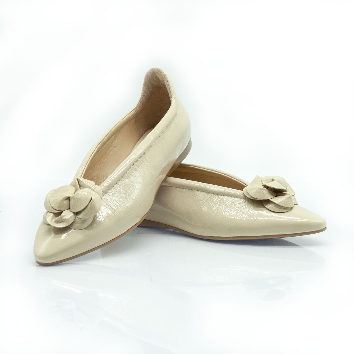 Figini - Ballerine flex con fiore in vernice beige - Figini Milano