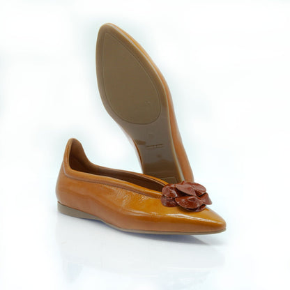 Figini - Ballerine flex con fiore in vernice cuoio - Figini Milano