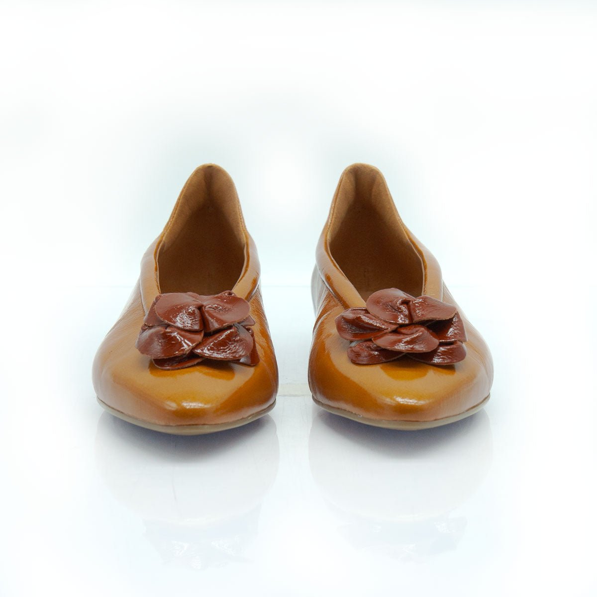 Figini - Ballerine flex con fiore in vernice cuoio - Figini Milano