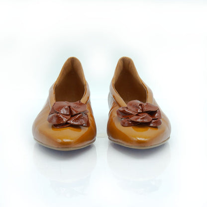 Figini - Ballerine flex con fiore in vernice cuoio - Figini Milano