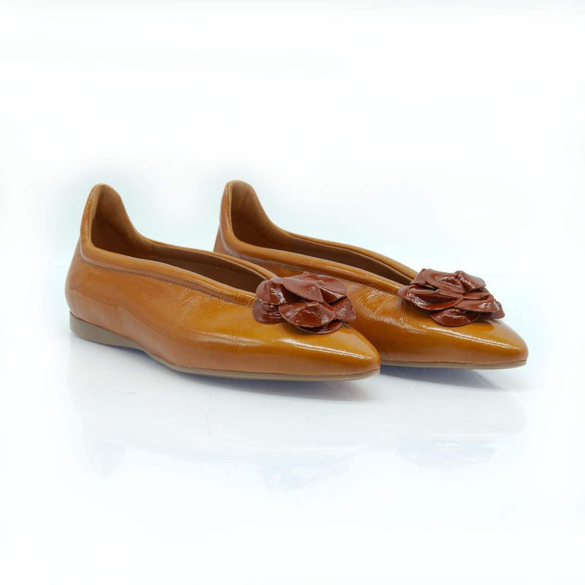 Figini - Ballerine flex con fiore in vernice cuoio - Figini Milano