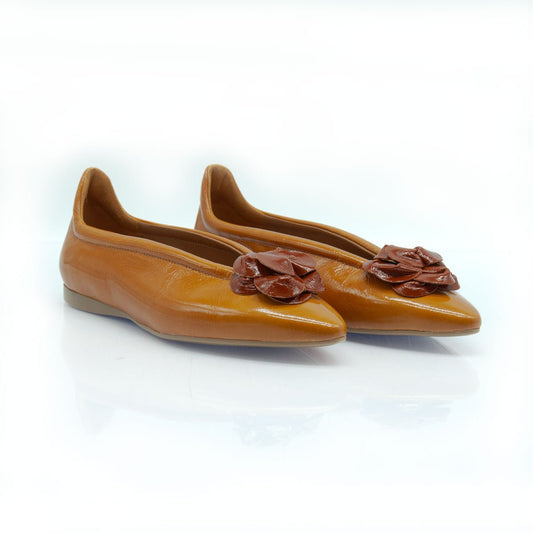 Figini - Ballerine flex con fiore in vernice cuoio - Figini Milano