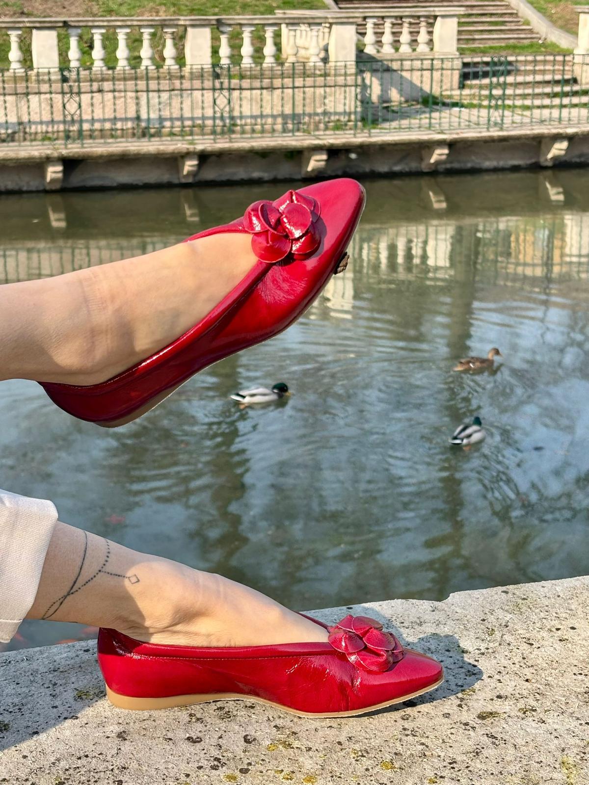 Figini - Ballerine flex con fiore in vernice rosso - Figini Milano