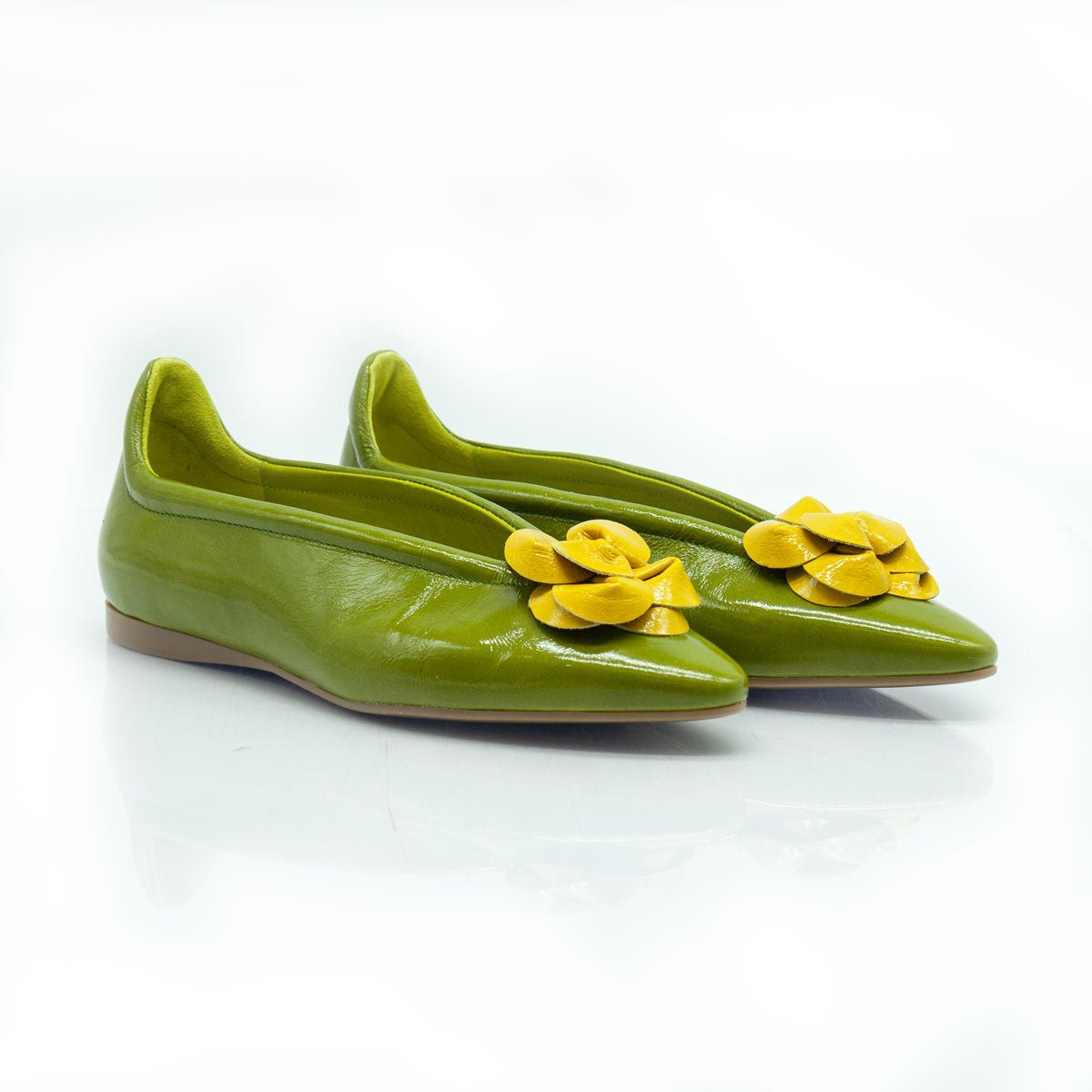 Figini - Ballerine flex con fiore in vernice verde e gialla - Figini Milano