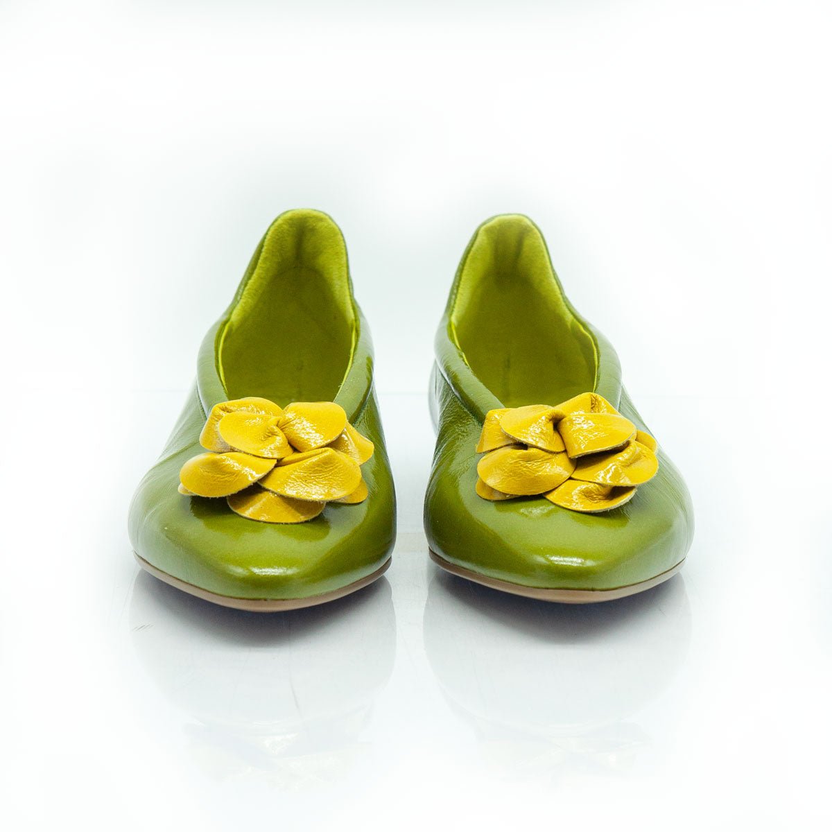 Figini - Ballerine flex con fiore in vernice verde e gialla - Figini Milano