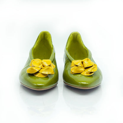 Figini - Ballerine flex con fiore in vernice verde e gialla - Figini Milano