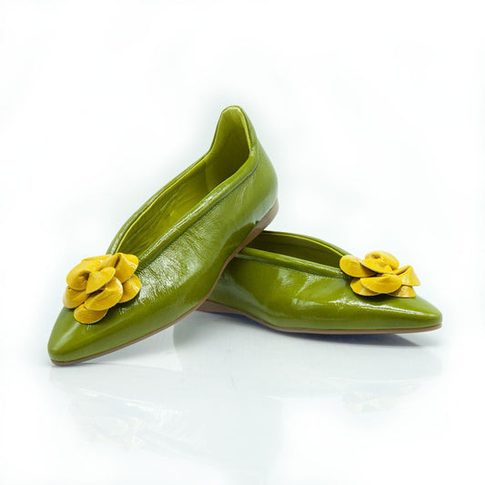 Figini - Ballerine flex con fiore in vernice verde e gialla - Figini Milano
