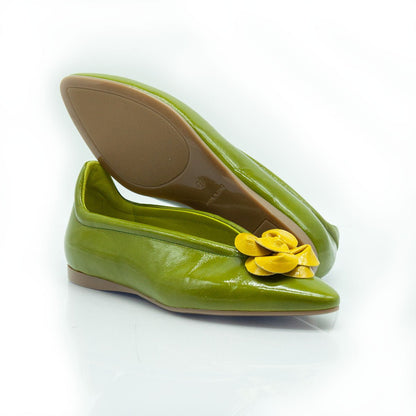 Figini - Ballerine flex con fiore in vernice verde e gialla - Figini Milano