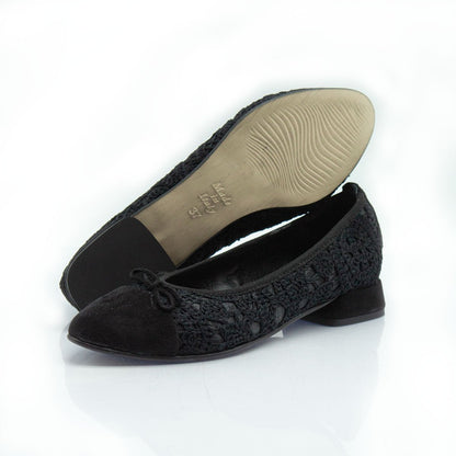 Figini - Ballerine in Tessuto Uncinetto e Camoscio Nero - Figini Milano