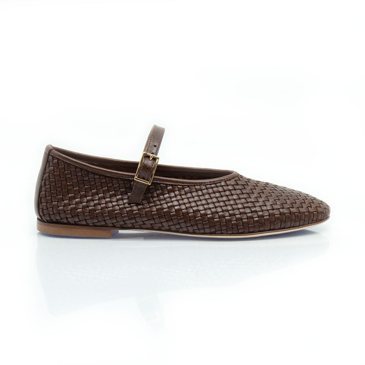 Figini - Ballerine Mary Jane Intrecciate con Suola Cuoio in Nappa Marrone - Figini Milano