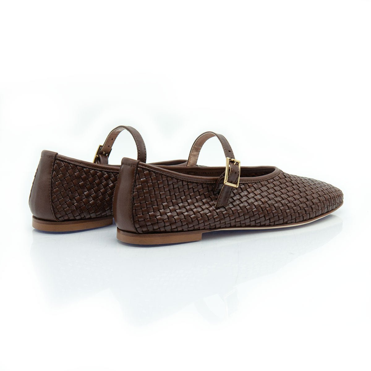 Figini - Ballerine Mary Jane Intrecciate con Suola Cuoio in Nappa Marrone - Figini Milano