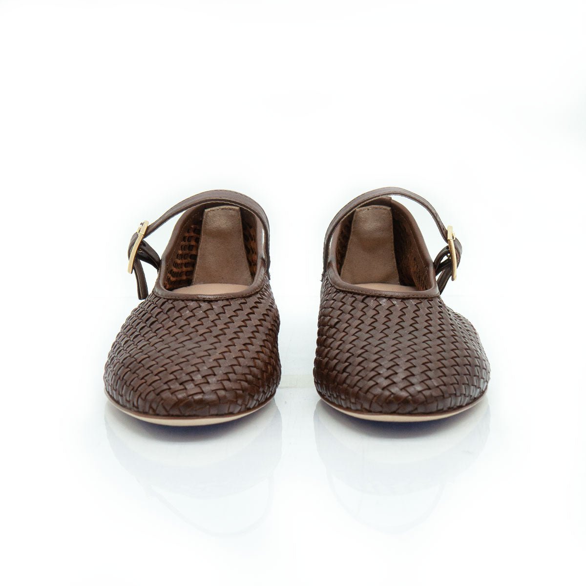 Figini - Ballerine Mary Jane Intrecciate con Suola Cuoio in Nappa Marrone - Figini Milano