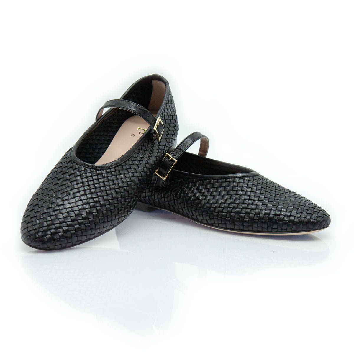Figini - Ballerine Mary Jane Intrecciate con Suola Cuoio in Nappa Nero - Figini Milano