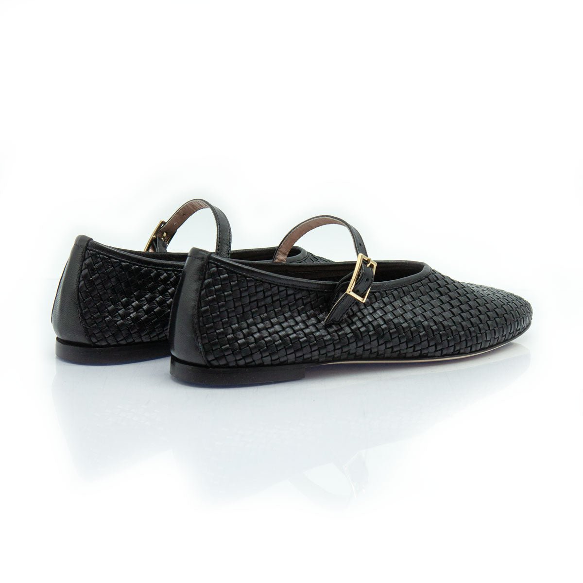 Figini - Ballerine Mary Jane Intrecciate con Suola Cuoio in Nappa Nero - Figini Milano