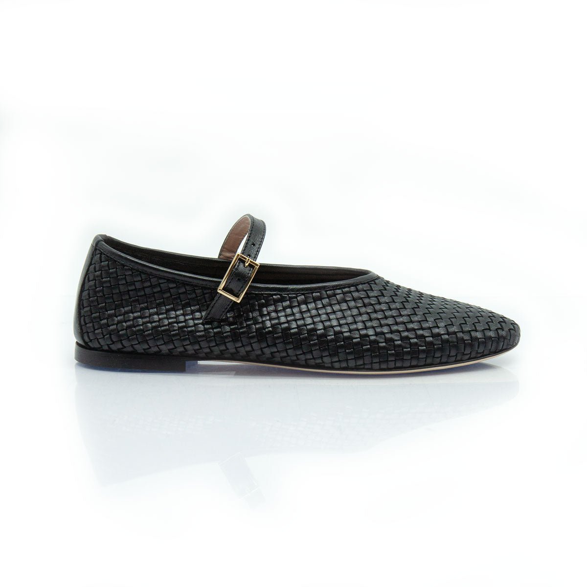 Figini - Ballerine Mary Jane Intrecciate con Suola Cuoio in Nappa Nero - Figini Milano