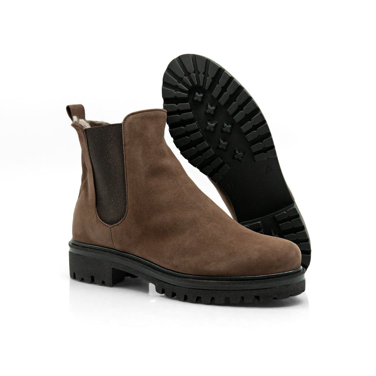 Figini - Chelsea Boots con fodera montone in camoscio marrone - Figini Milano