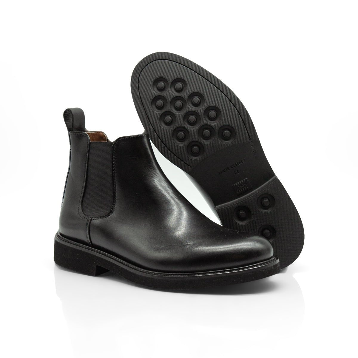 Figini - Chelsea Boots con fondo gomma in vitello nero - Figini Milano