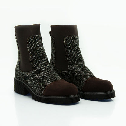 Figini - Chunky Boots in Tessuto Spigato e Camoscio testa moro - Figini Milano