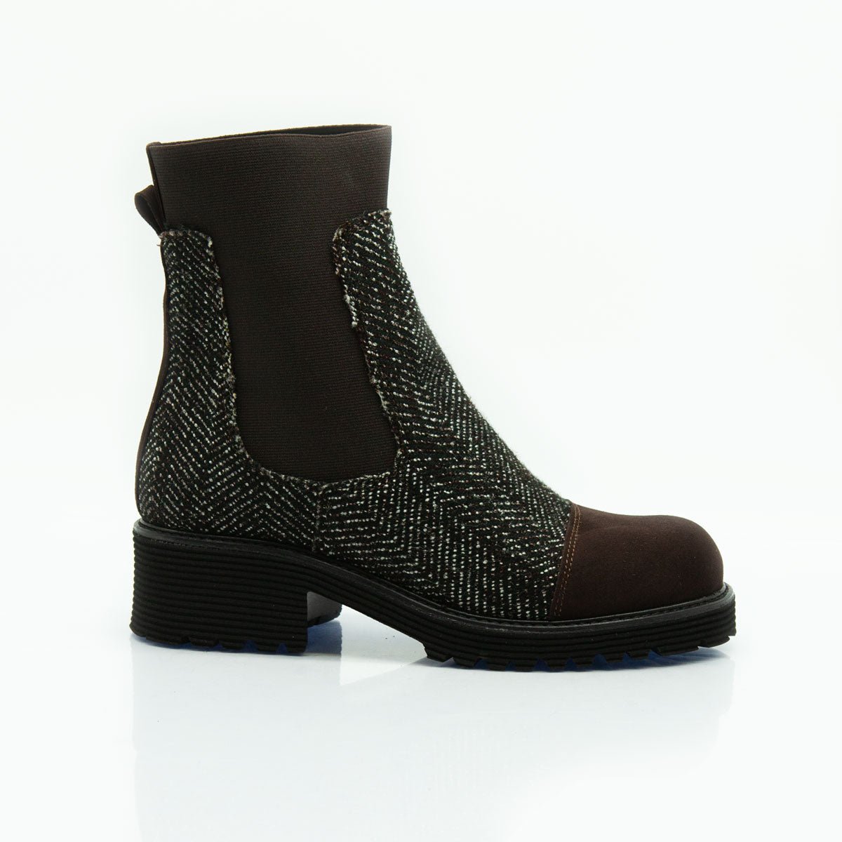 Figini - Chunky Boots in Tessuto Spigato e Camoscio testa moro - Figini Milano