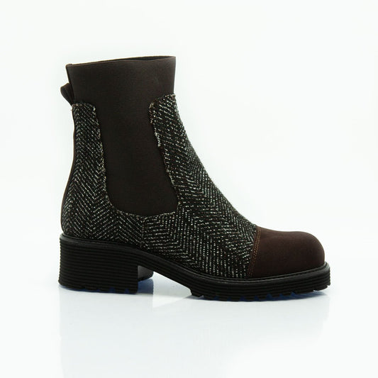 Figini - Chunky Boots in Tessuto Spigato e Camoscio testa moro - Figini Milano