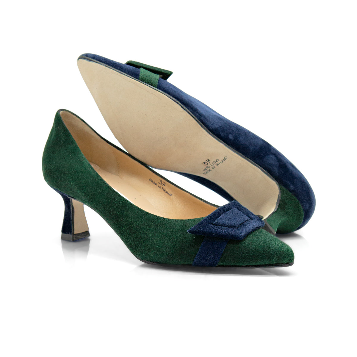 Figini - Décolleté Asimmetriche con fibbia e tacco di 5 cm blu e verde - Figini Milano