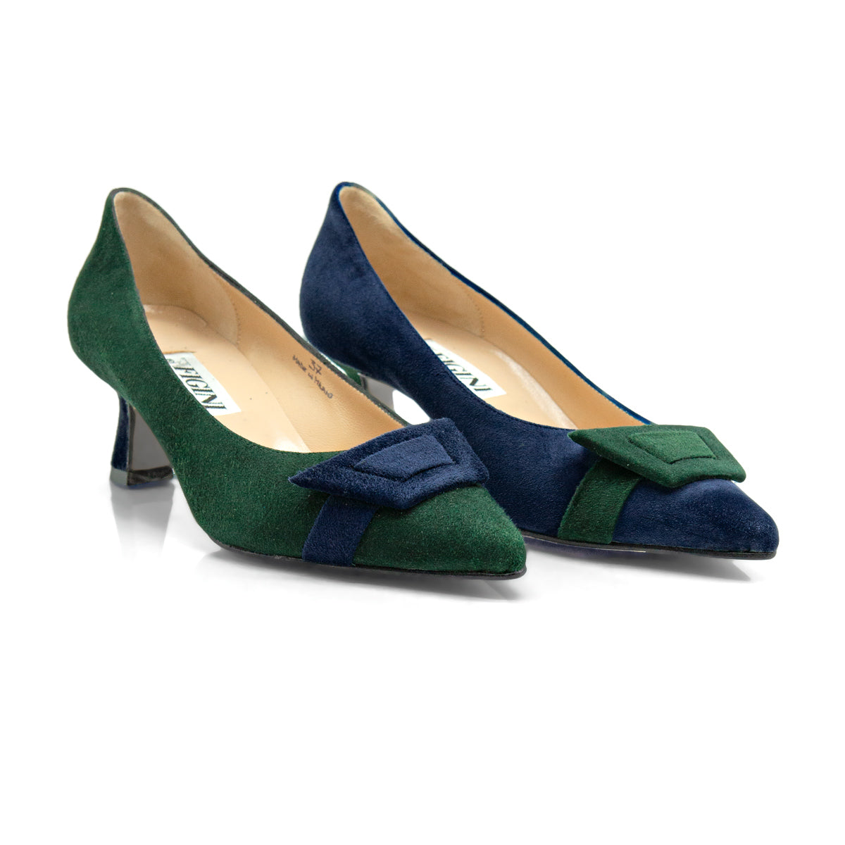 Figini - Décolleté Asimmetriche con fibbia e tacco di 5 cm blu e verde - Figini Milano