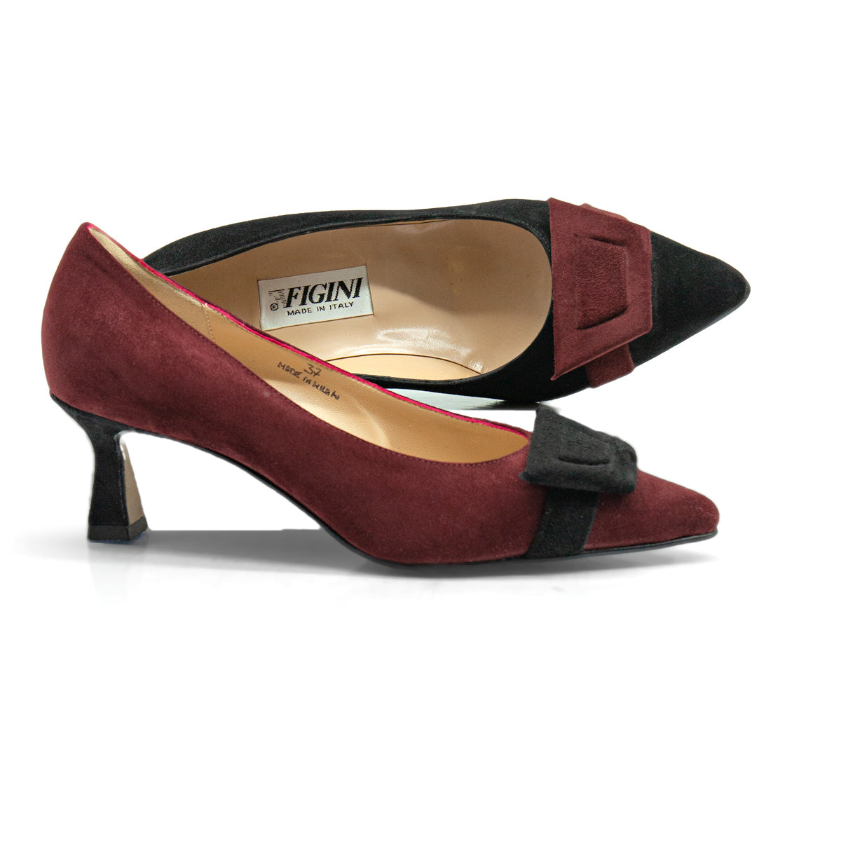 Figini - Décolleté Asimmetriche con fibbia e tacco di 5 cm bordeaux e nero - Figini Milano