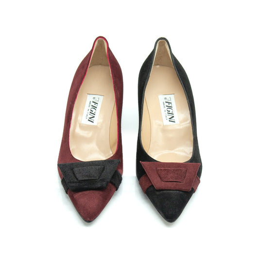 Figini - Décolleté Asimmetriche con fibbia e tacco di 5 cm bordeaux e nero - Figini Milano